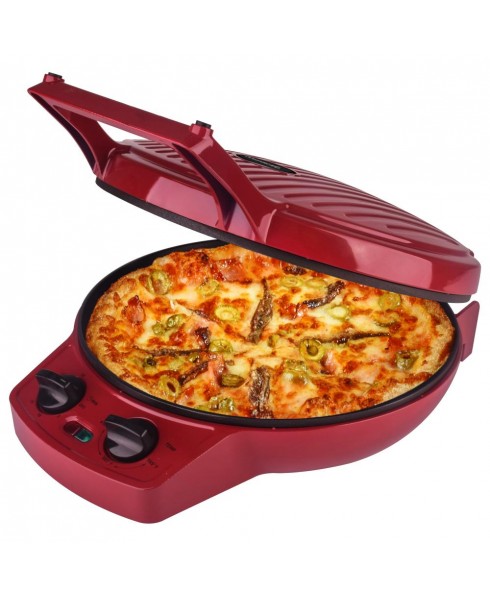 Courant 12 Inch Electronic Pizza Maker w/ Dial, Opens 180°, Red