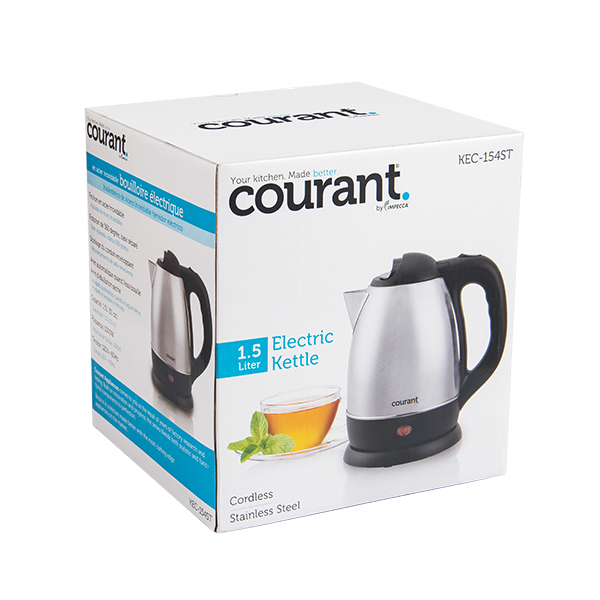 Courant 1.5 Liter Kettle Red Stainless Steel Cordless Electric Kettle with  360 Degree Rotational Body, Automatic Safety Shut-Off, Perfect for Tea /