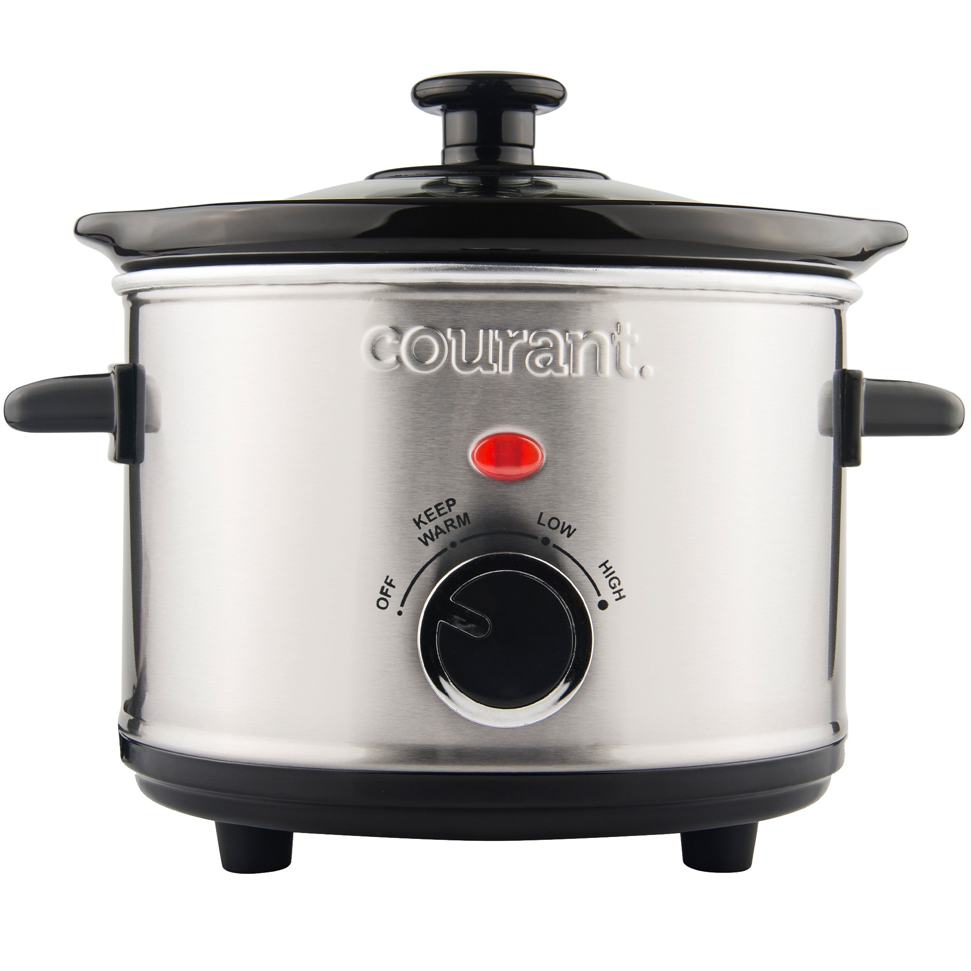 Courant 3.2-Quart Double Slow Cooker (1.6-Qt each) w/Warm Settings,  Stainproof Stoneware Pots and Glass Lids – Red Stainless Steel