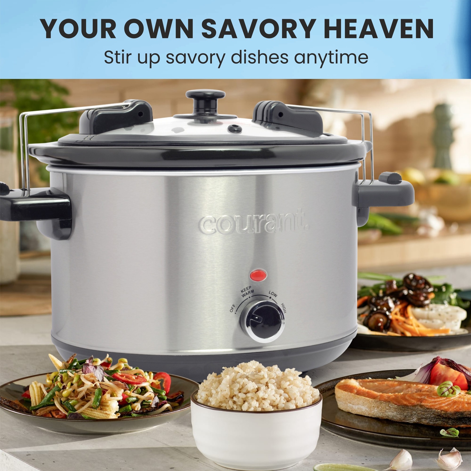 Courant 6-Quart Gray Round Slow Cooker with Three Cooking Settings