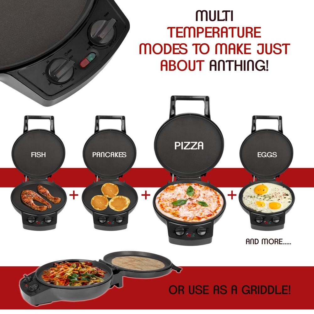 12-Inch Electronic Pizza Maker (Black) w/ Dial, Opens 180°, Food Board ...