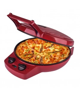 12-Inch Electronic Pizza Maker (Red) w/ Dial, Opens 180°, Food Board Included