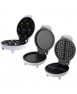 Mini Donut Maker, 7-Inch Personal Griddle and Waffle Maker Bundle (White)
