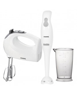 150W 5-Speed Hand Mixer with 2-Speed Hand Blender and Measuring Cup - White